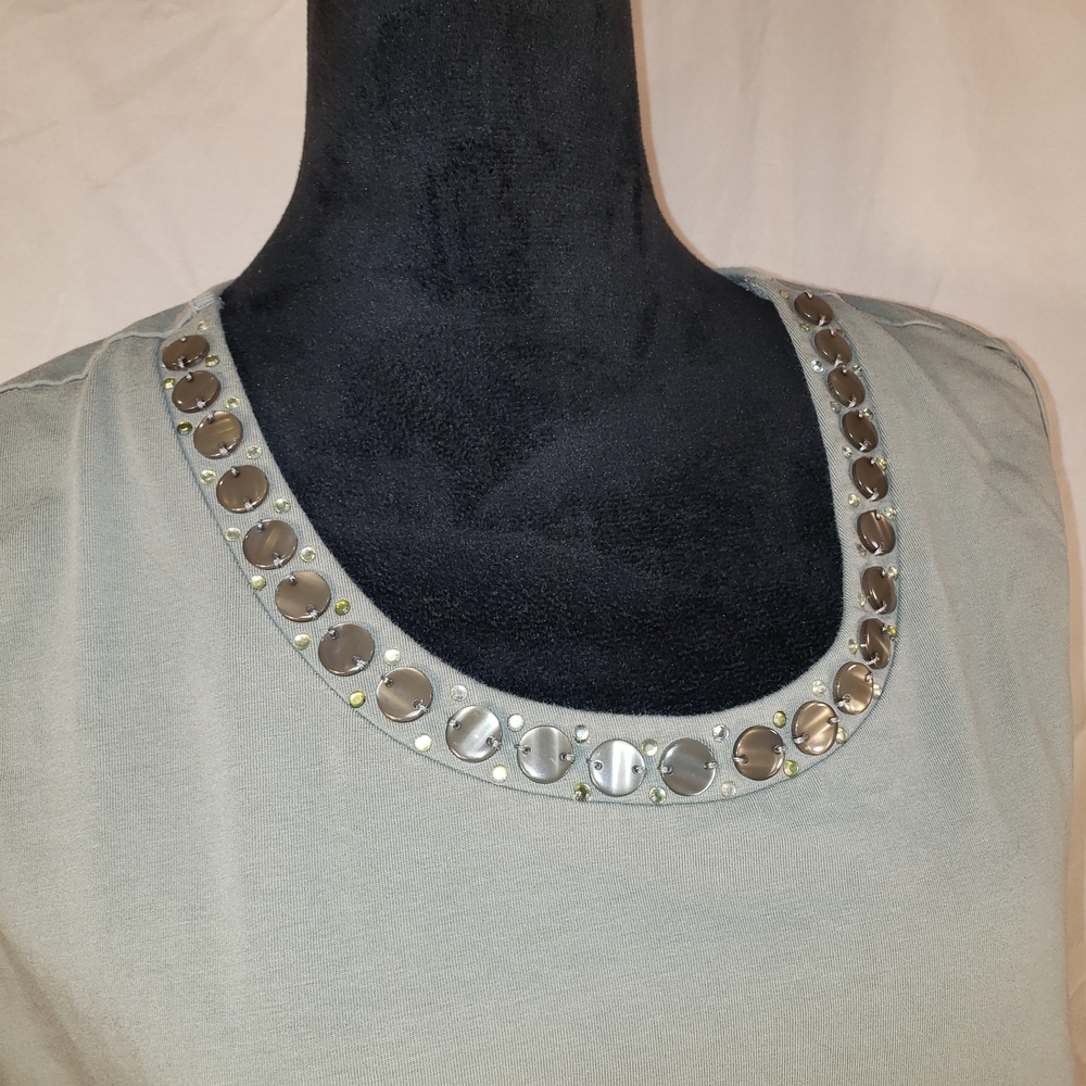 TanJay Embellished Scoop Neck Tank Top - Light Sage - XL